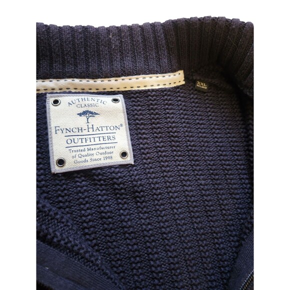 Fynch-Hatton Full Zip Cardigan Sweater Mens XXL Navy Preppy Academia Fisherman - Picture 5 of 8